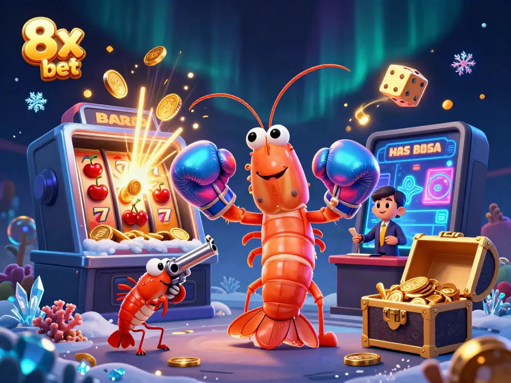 Experience the thrill of 8x bet with vibrant characters and casino elements in this dynamic 3D illustration.