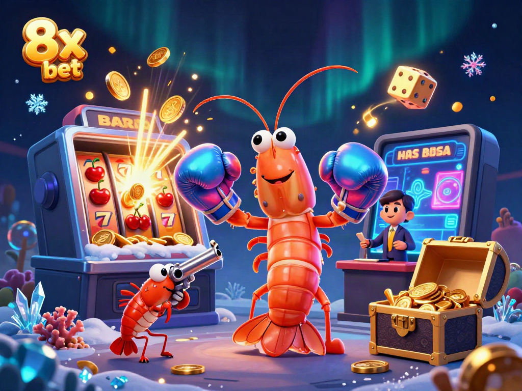 Experience the thrill of 8x bet with vibrant characters and casino elements in this dynamic 3D illustration.