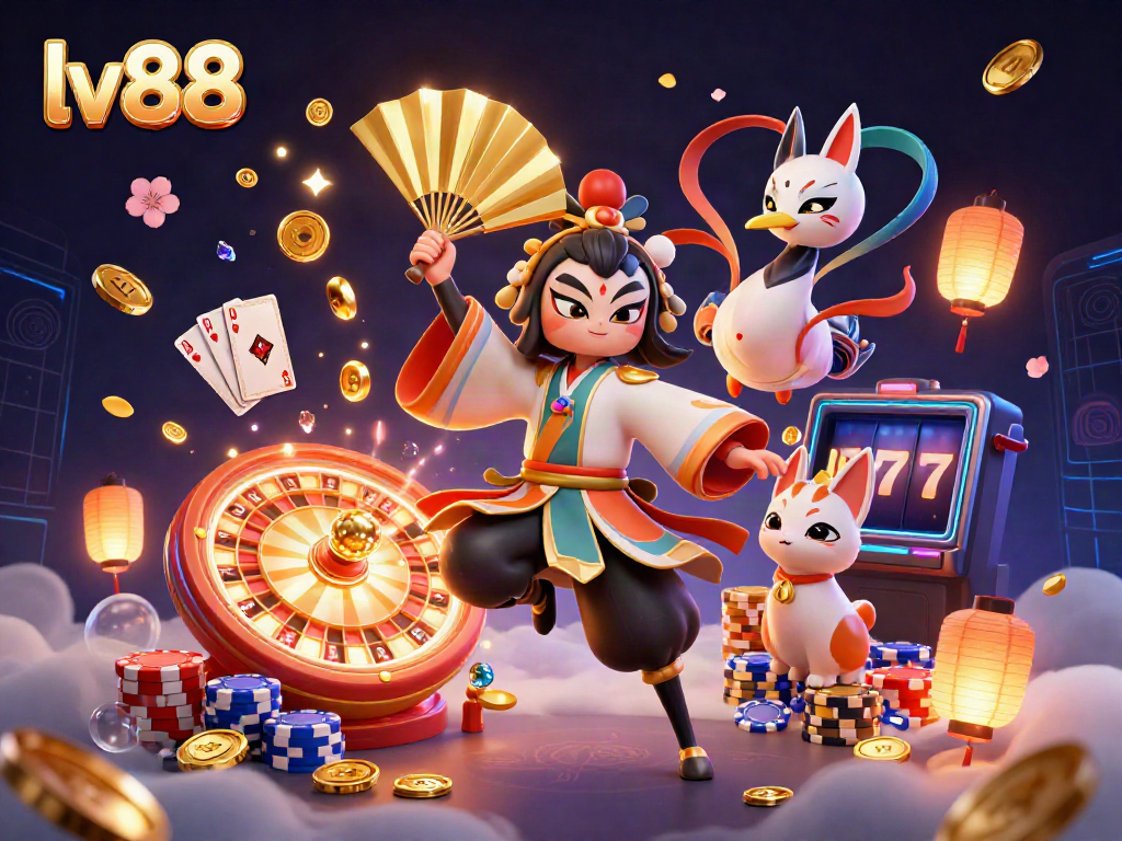 Experience the thrill of lv88 with a vibrant scene featuring dynamic casino elements.