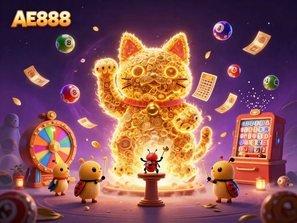 Engage with AE888's vibrant gaming world through dynamic casino-themed illustration.