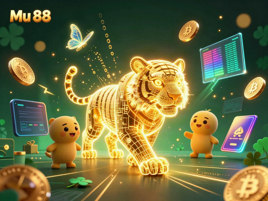 Engage with the electrifying Mu 88 casino experience featuring a golden tiger navigating a digital landscape.
