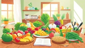 Enjoy a colorful spread of Healthy Food featuring fresh fruits, vegetables, and grains.