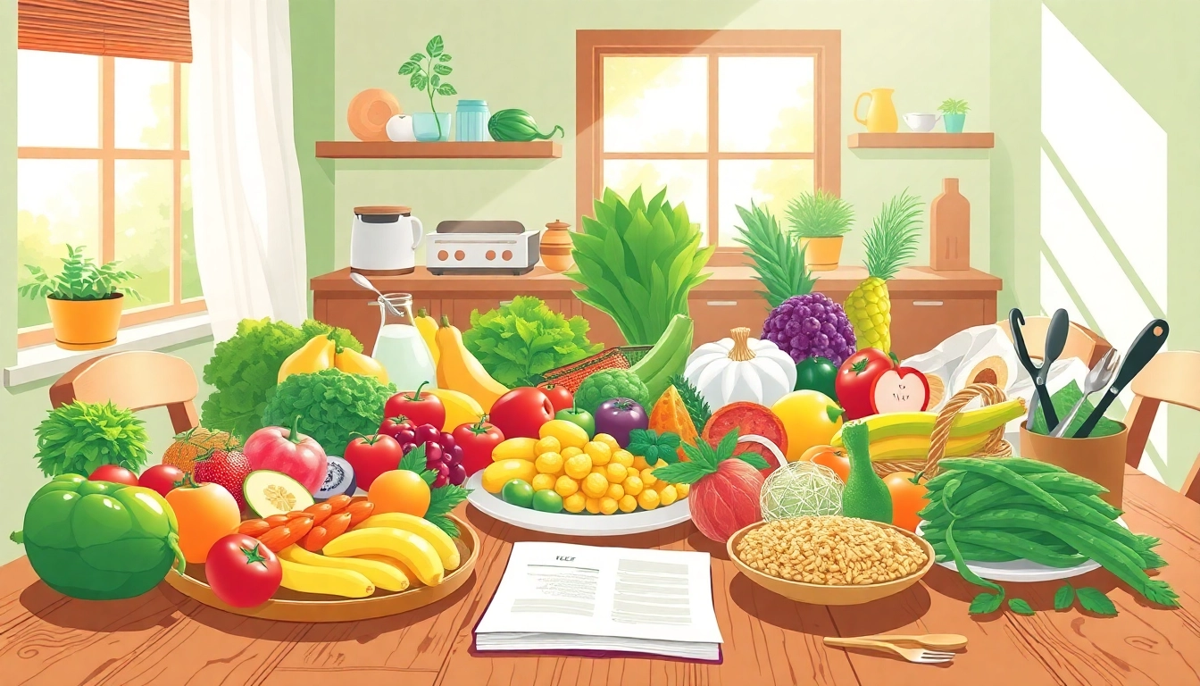 Enjoy a colorful spread of Healthy Food featuring fresh fruits, vegetables, and grains.