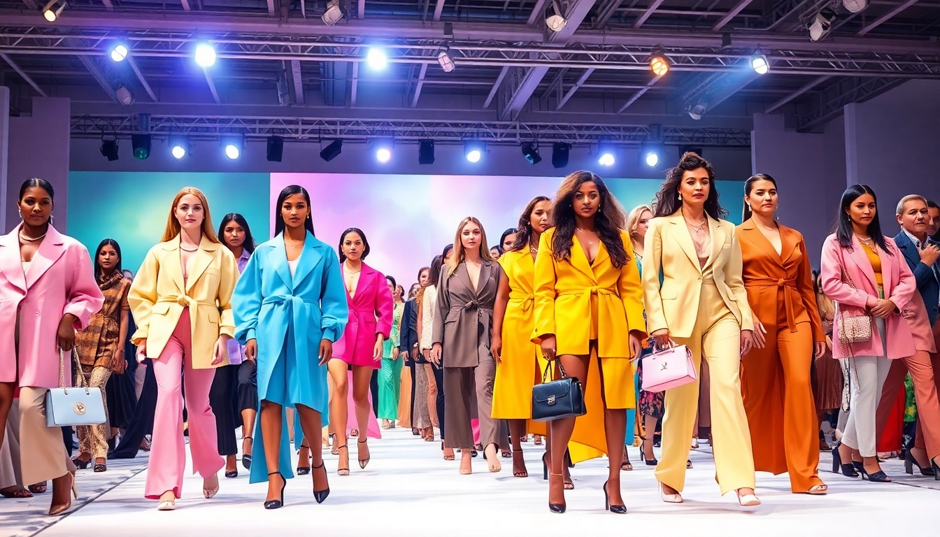 Models showcasing chic Women Fashion ensembles on a vibrant runway.