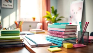 Explore our vibrant discount stationery collection featuring colorful notebooks and pens.