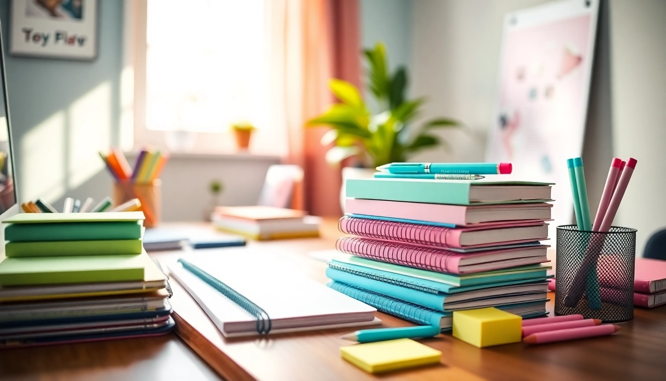 Explore our vibrant discount stationery collection featuring colorful notebooks and pens.