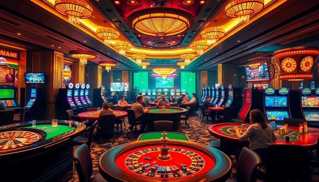Players enjoying thrilling games at a Pay N Play casino with vibrant tables and slots.