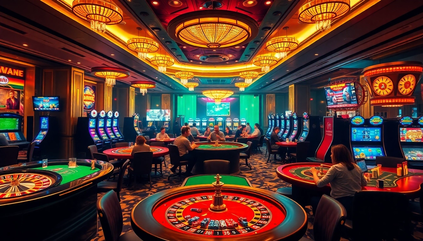 Players enjoying thrilling games at a Pay N Play casino with vibrant tables and slots.