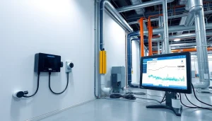 Advanced commercial leak detection system monitoring real-time data in an industrial environment.