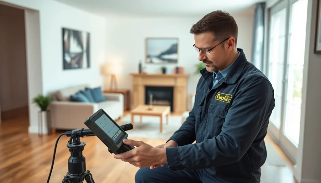 Engineer providing Leak Detection Cornwall services with advanced tools in a modern home.