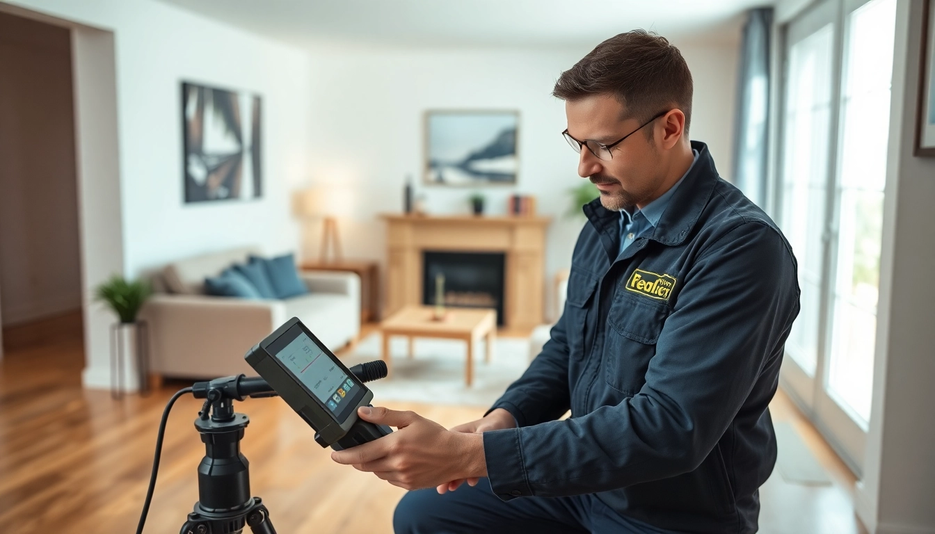 Engineer providing Leak Detection Cornwall services with advanced tools in a modern home.