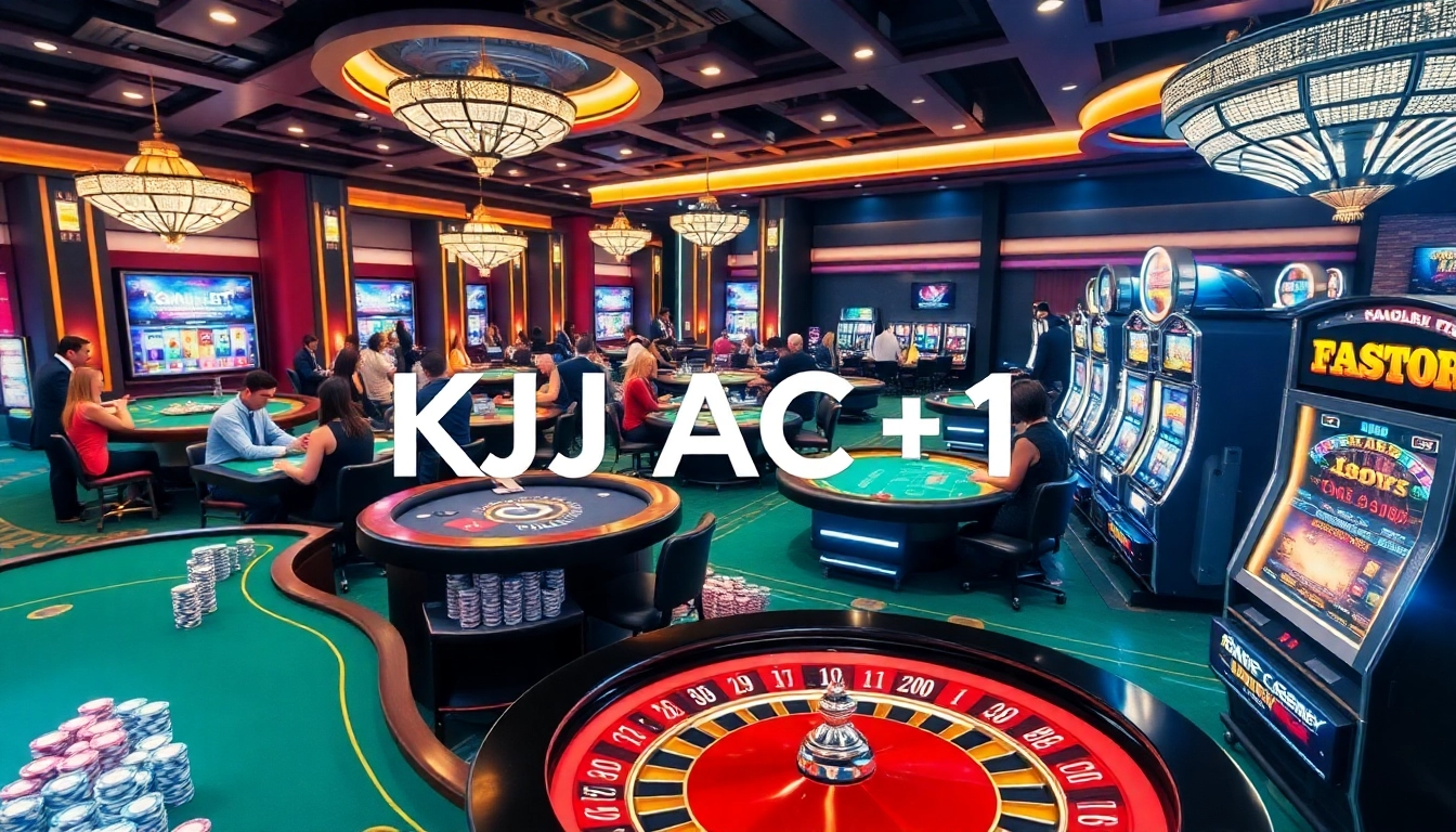 Exciting casino scene showcasing KJC AC 1, with vibrant tables and slot machines.