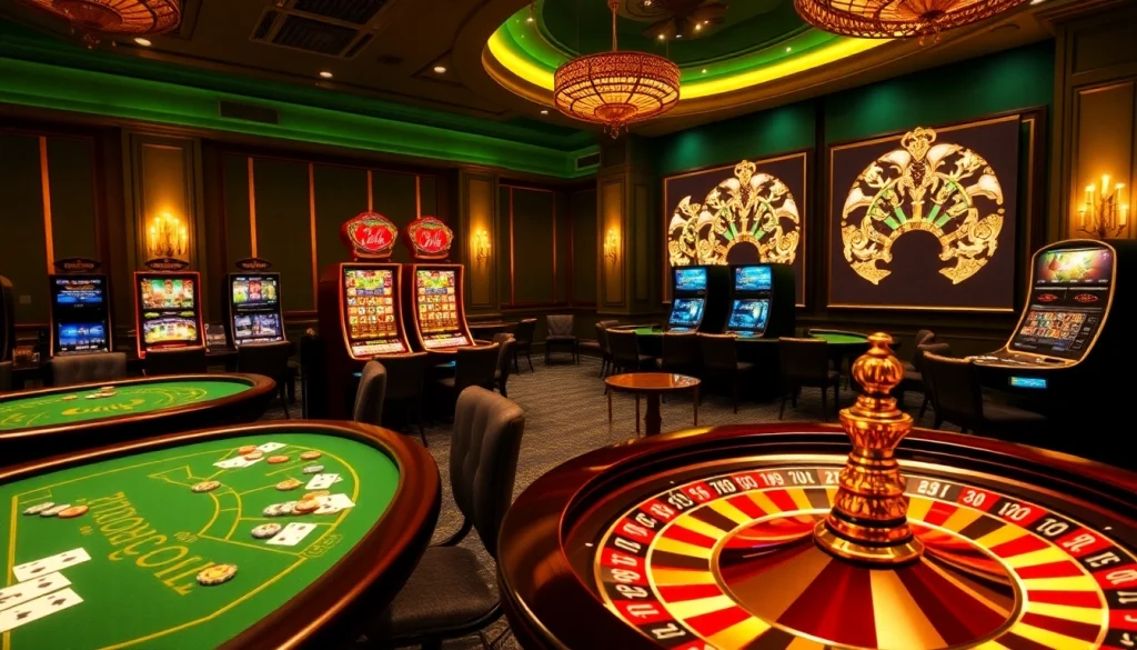 Experience the thrill of VA88 com with a vibrant casino scene showcasing poker tables and slot machines.