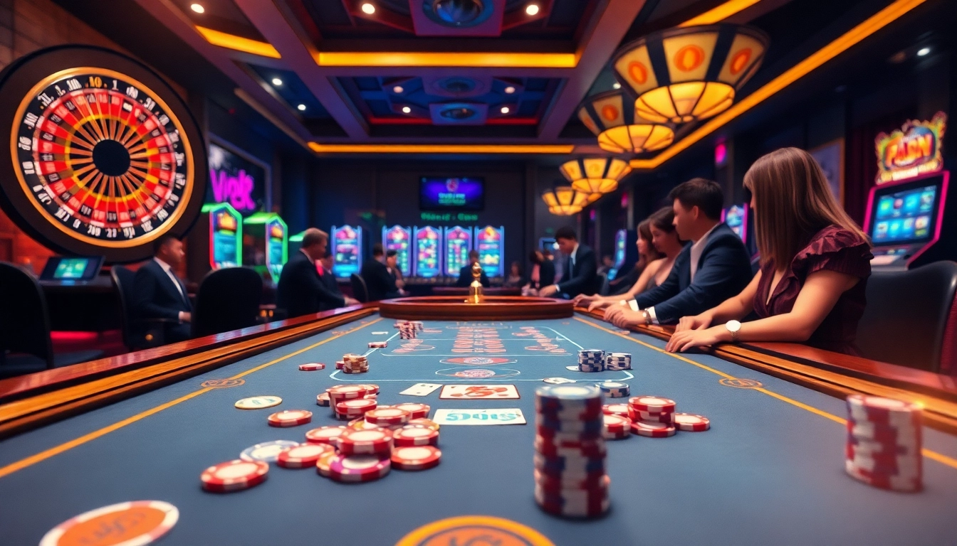 Experience thrilling gaming at Nhà cái Hi88 with vibrant casino tables and engaging players.