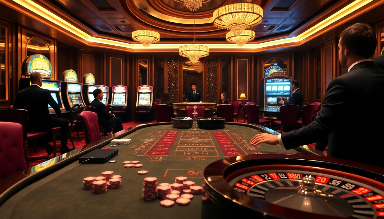 An engaging baccarat game scene on https://f168.studio/ showcasing players and casino luxury.