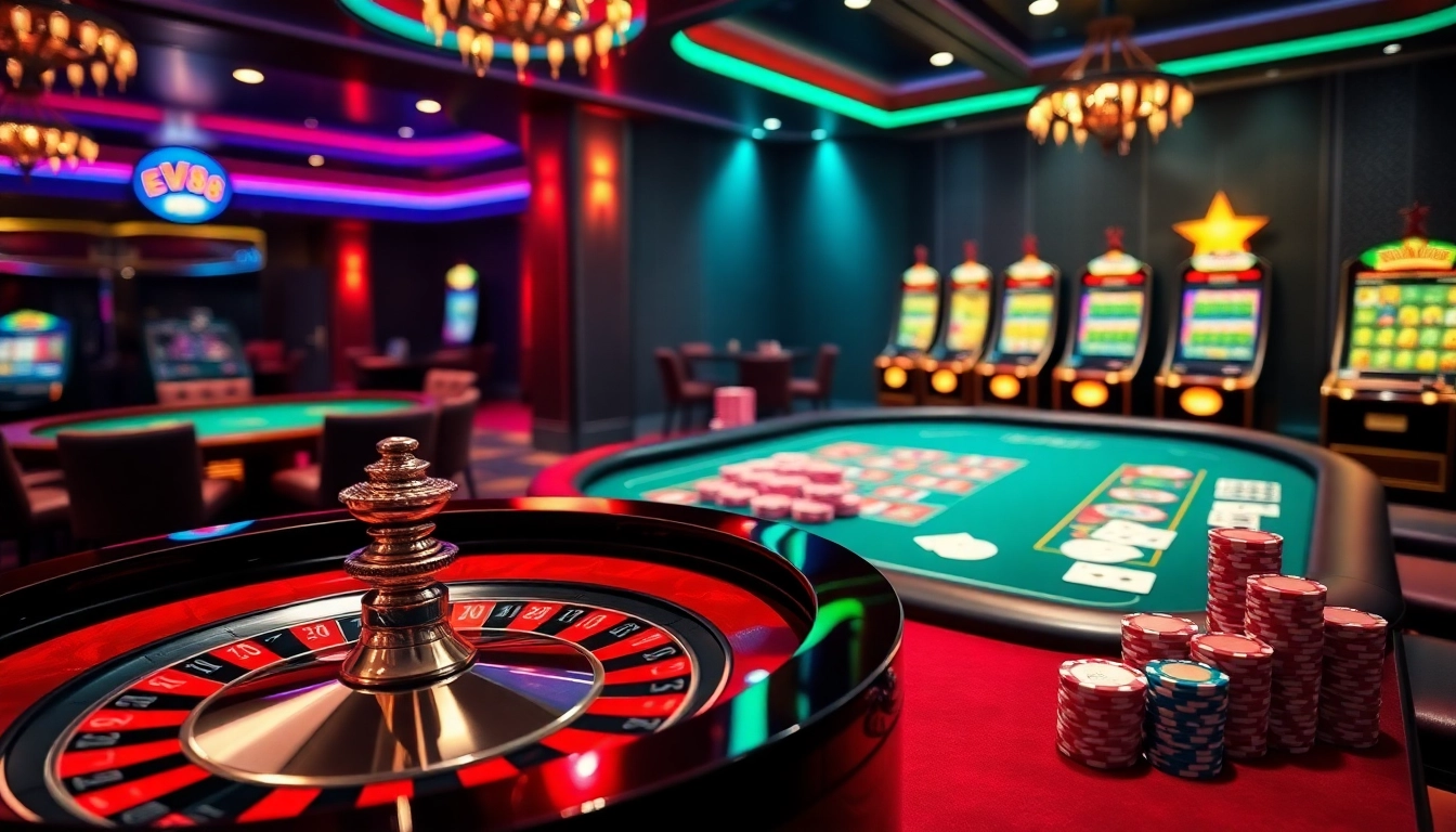 Experience the excitement of online gambling at EV88 with vibrant casino visuals.