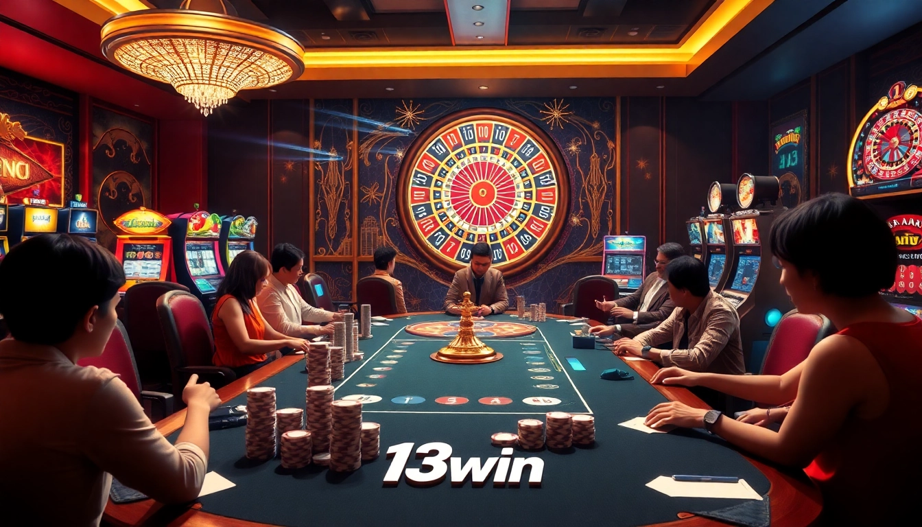 13win casino scene with players at a roulette table, highlighting an exciting online gambling experience.