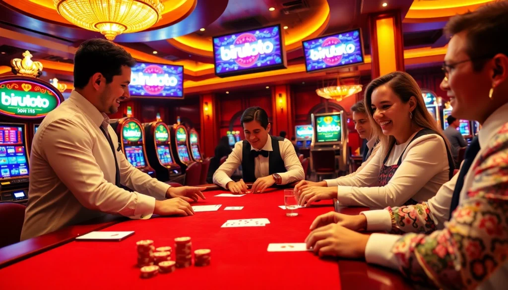 Engaging casino scene showcasing players enjoying birutoto while placing bets at a vibrant gaming table.