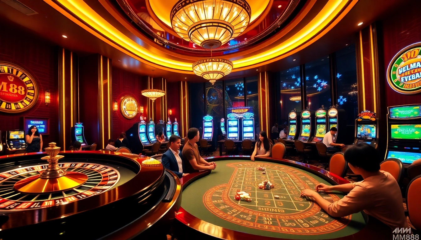 Visualize online gambling excitement at https://mm88.forex/ with vibrant casino tables and poker chips.