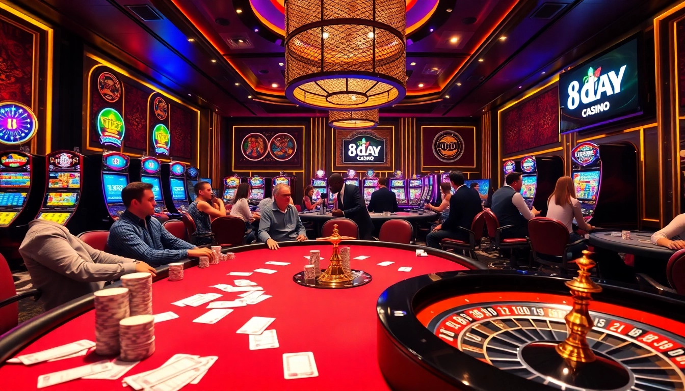 Experience high-stakes poker at 8DAY Casino with vibrant tables and exciting betting action.