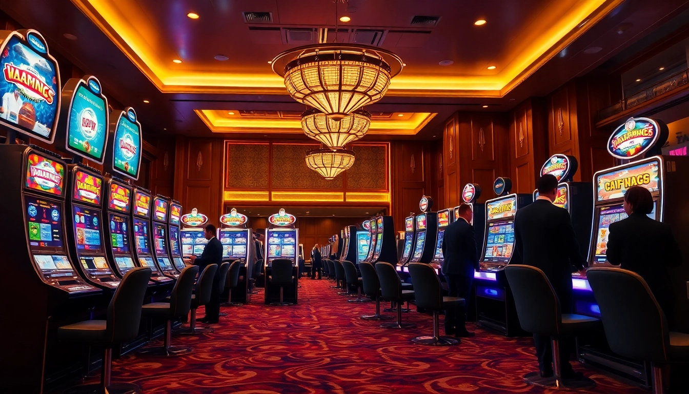 RAJABARONG players enjoying luxurious slot machines in an elegant casino setting.