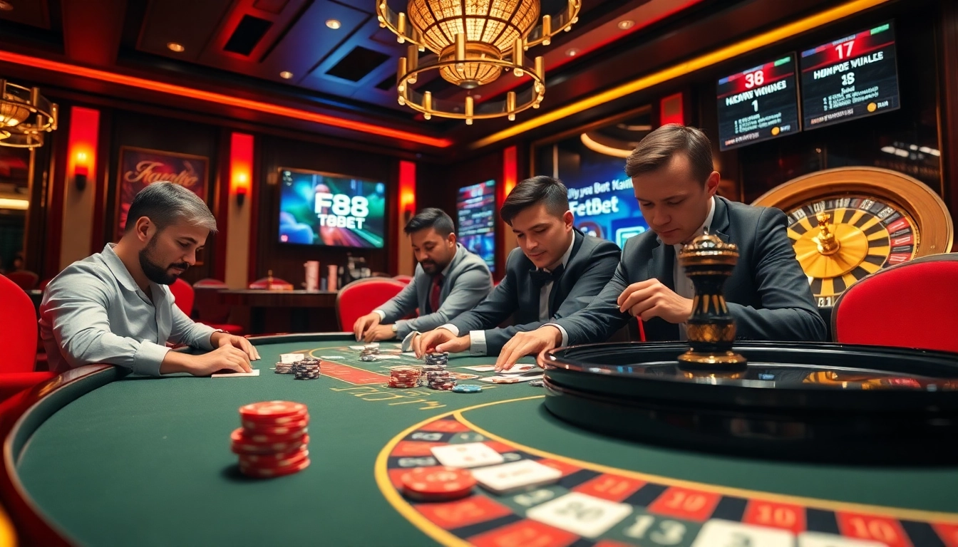 Experience the excitement of F88bet with a vibrant poker scene featuring intense gameplay and betting elements.