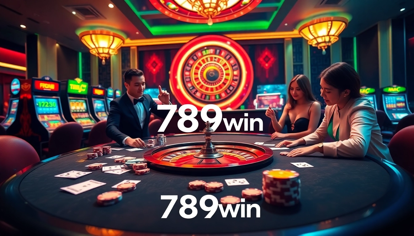 Exciting gameplay at a casino table showcasing nhà cái 789win with elegant décor and vibrant atmosphere.