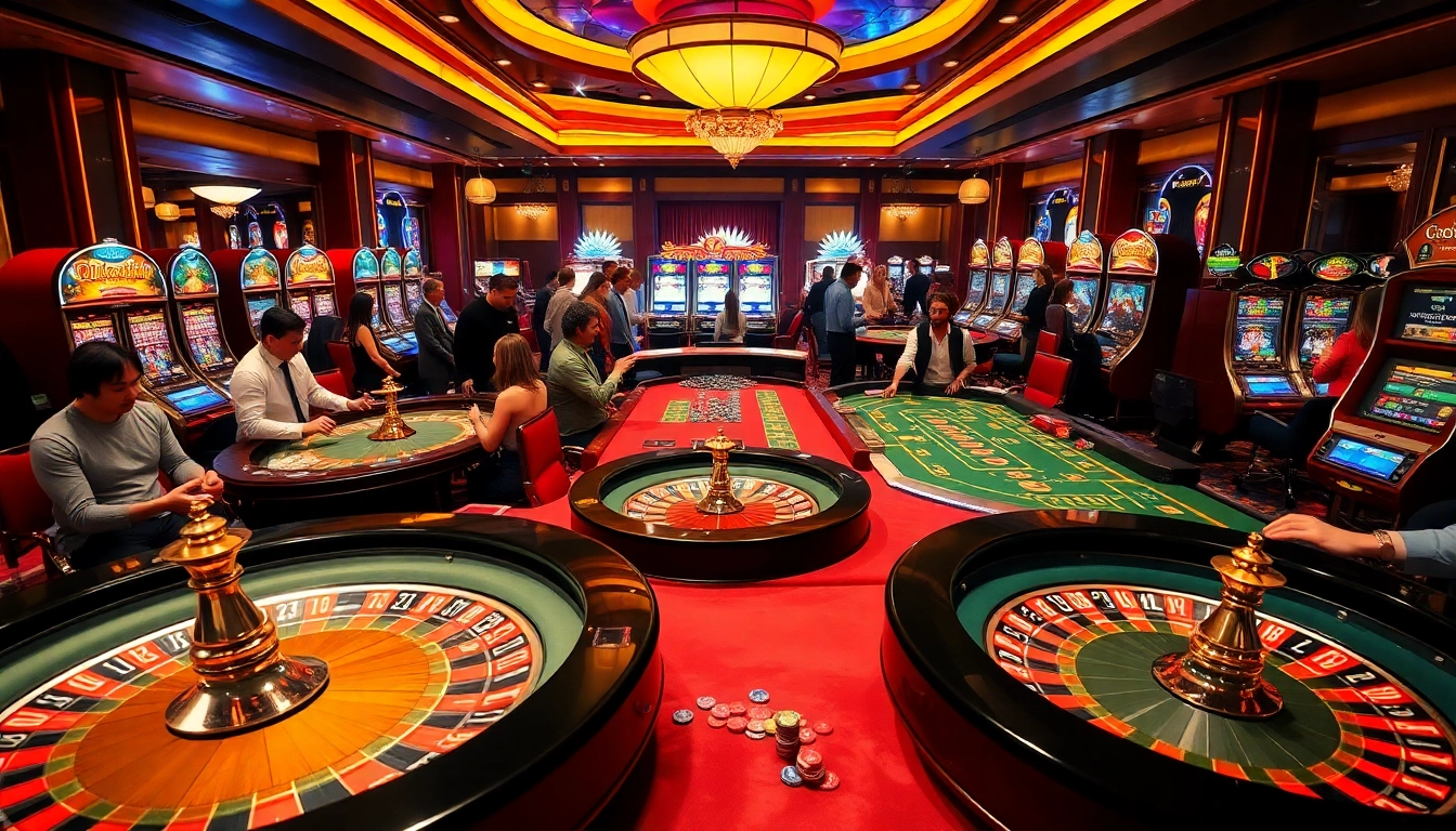 Experience thrilling gaming action at F168 with vibrant casino tables and exciting roulette wheels.