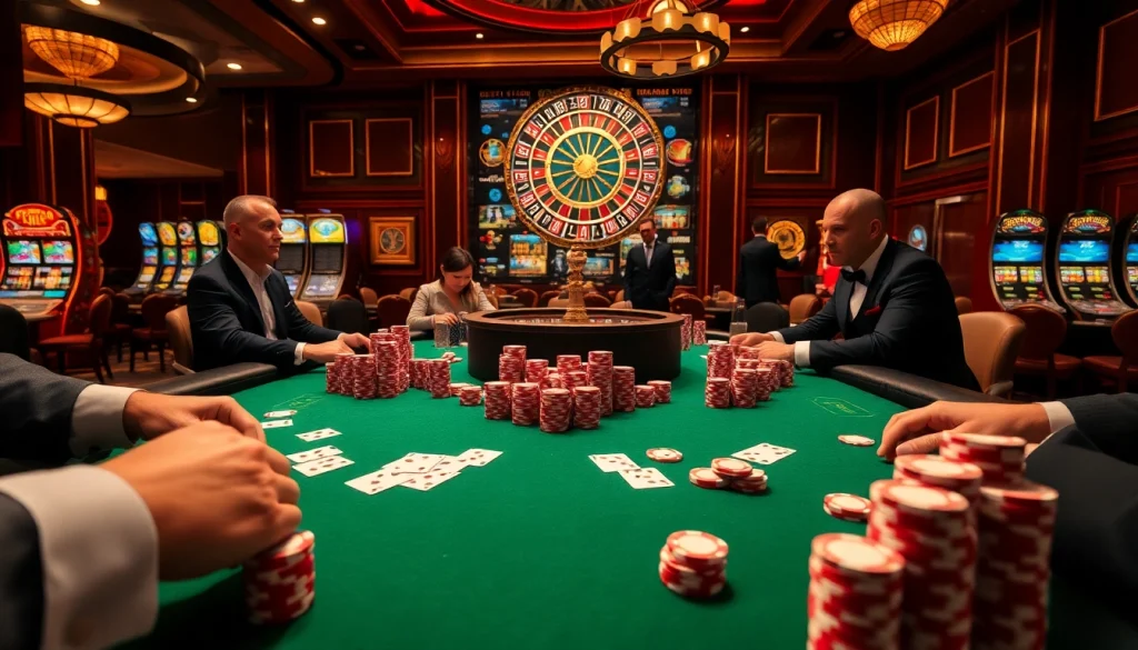 Join the excitement at 99win1.us.com as players engage at a high-stakes poker table surrounded by vibrant chips.
