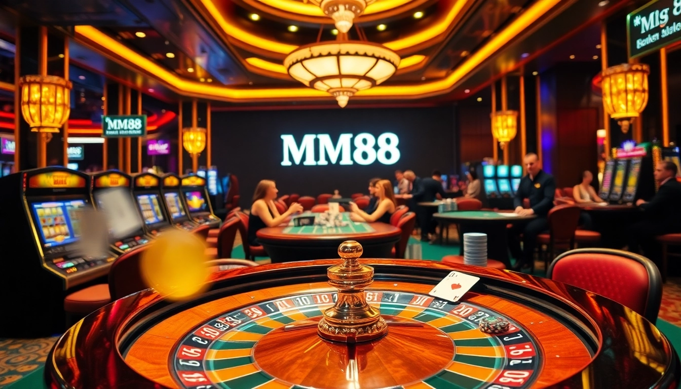 MM88 casino scene showcasing thrilling gaming action with vibrant tables and players.