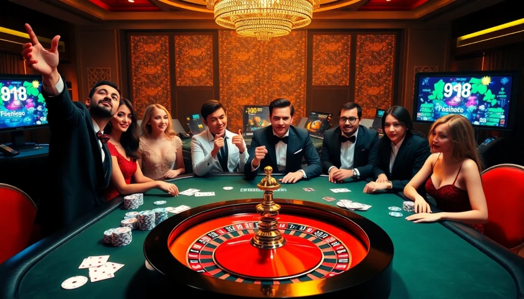 Experience the thrilling atmosphere of 98win's vibrant casino with poker and roulette excitement.
