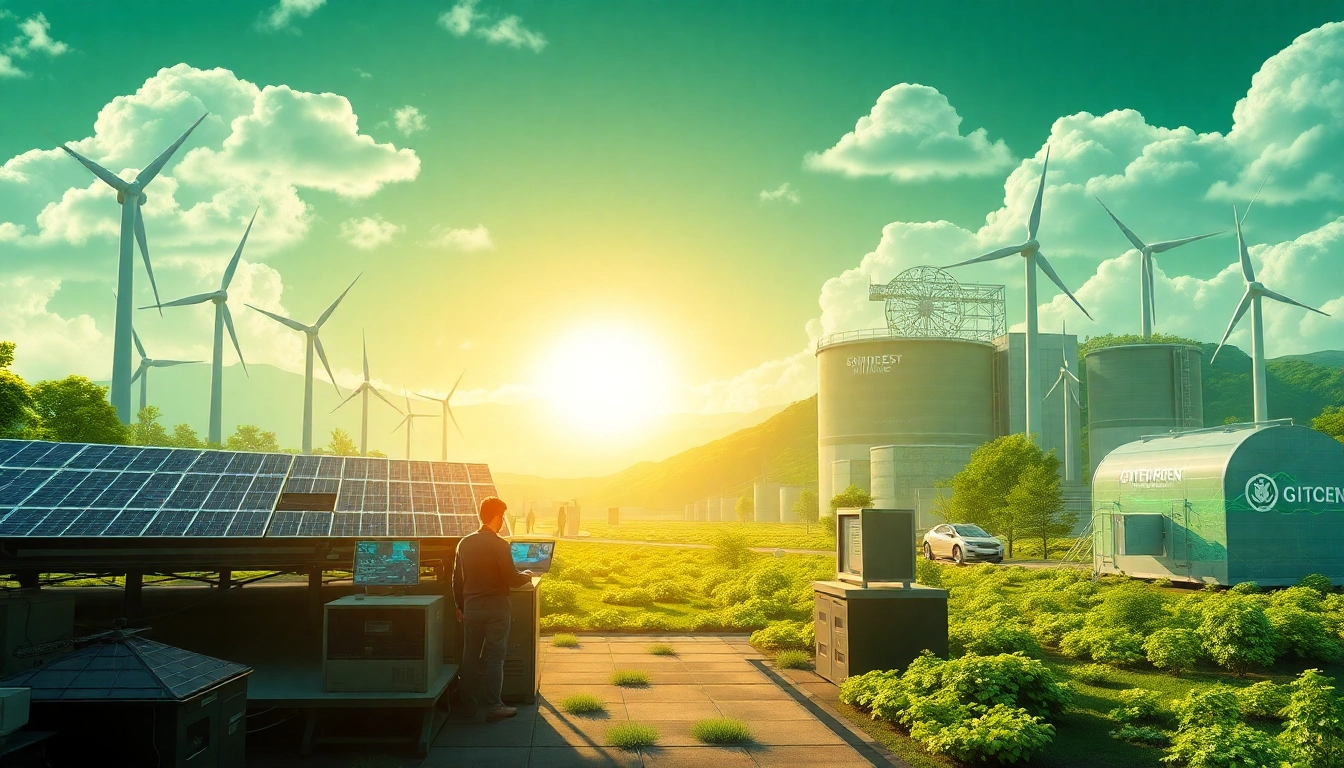 Best cloud mining platforms visualizing renewable energy sources in an advanced mining facility.