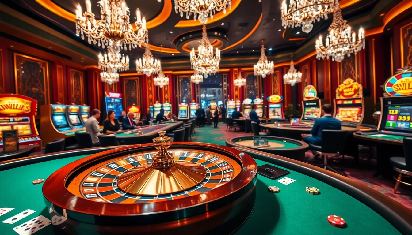 Players engaging in exciting games at https://fabet.free/ casino, showcasing poker tables and slot machines.