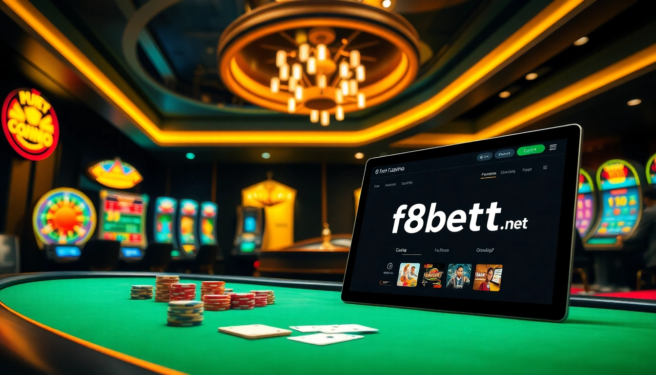 Players engaging at a luxurious online casino interface at https://f8bet11.net/, showcasing thrilling gambling elements.