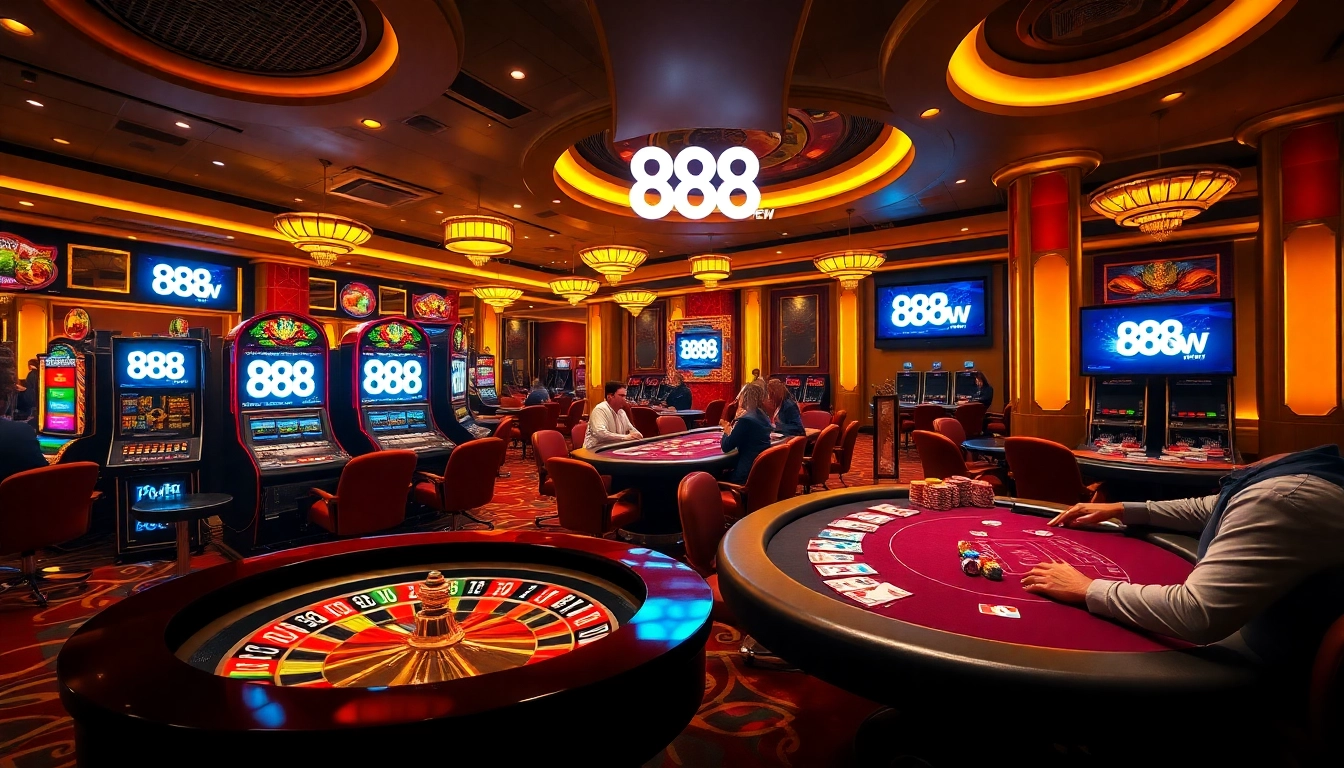 Experience thrilling gaming moments at 888NEW with vibrant roulette wheels and gleaming slot machines.