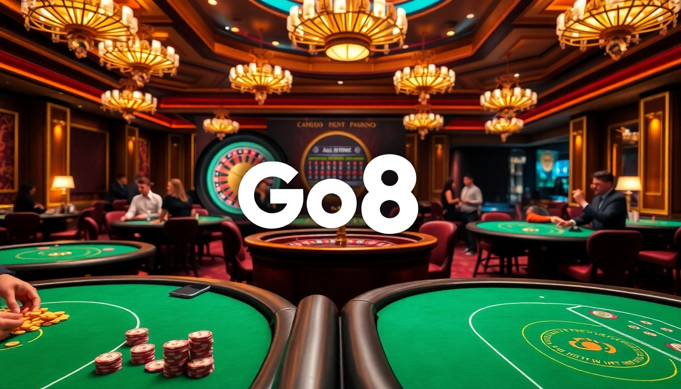 Engaging Go8 players at a vibrant casino table, showcasing excitement and the thrill of gambling.