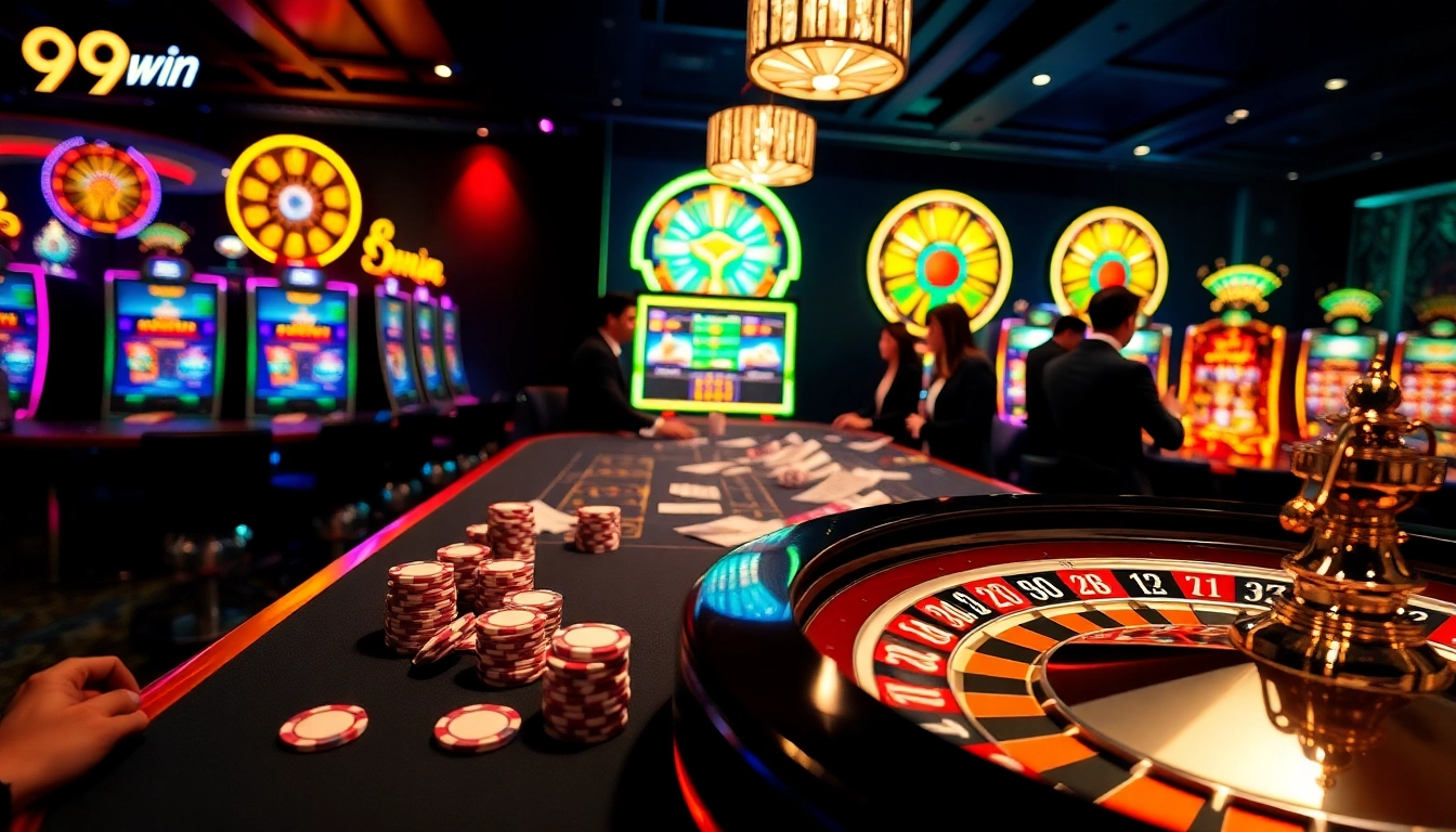 Experience the electrifying atmosphere of 99win with players enjoying vibrant casino games.