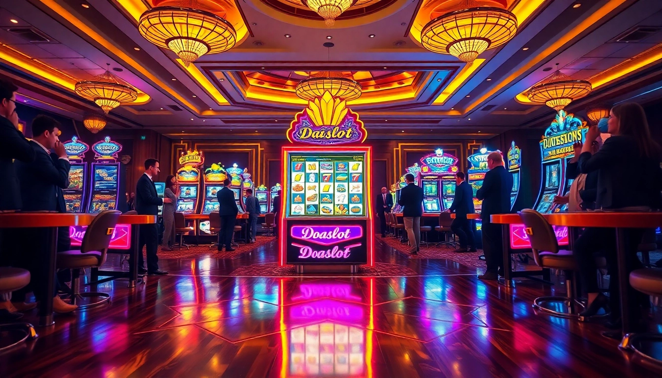 Experience the excitement of the doaslot slot in a luxurious casino setting with vibrant lights.