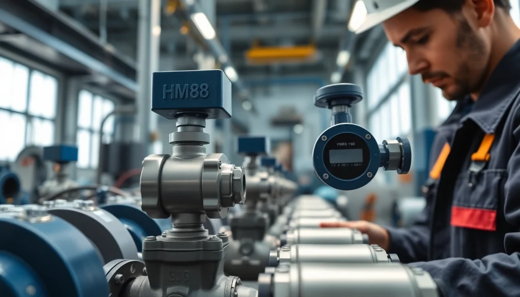 HM88 series valve in a modern industrial workspace with a technician assembling equipment.