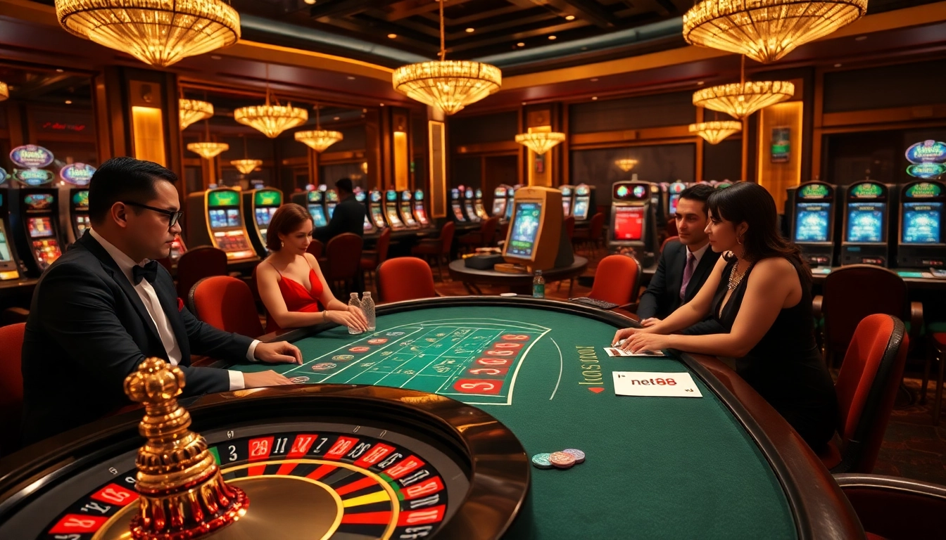 Experience the thrill of net88 at a luxurious casino with vibrant gambling activities.