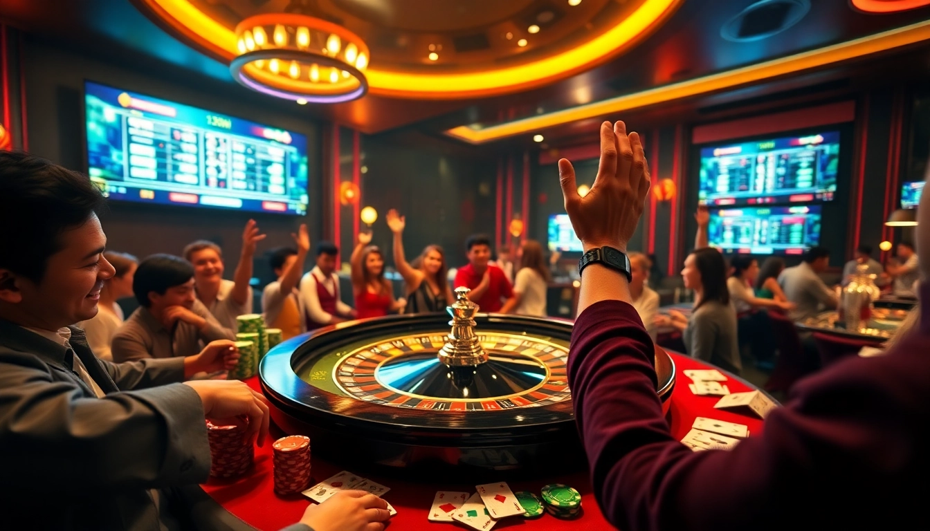 Experience the excitement at 32win with vibrant casino imagery showcasing roulette and poker games.