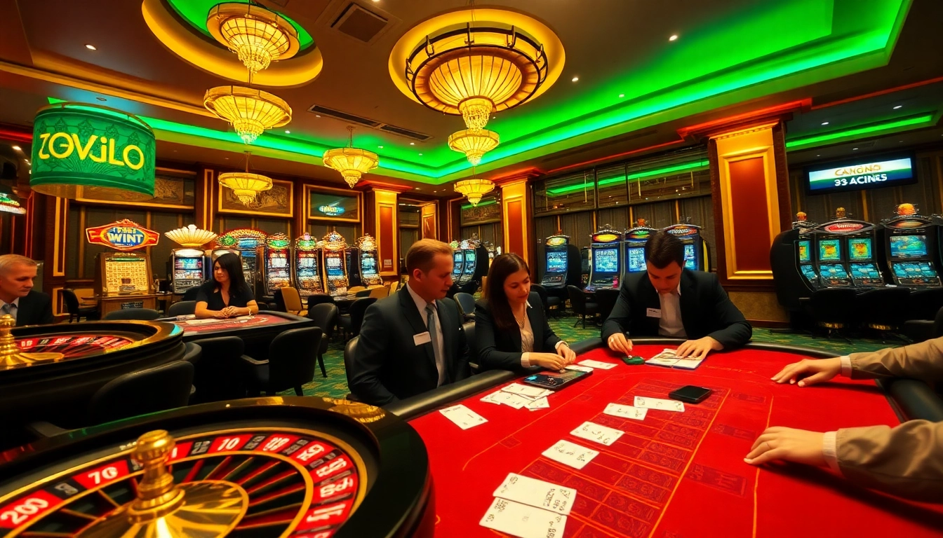 Thrilling casino action featuring 33WIN branding with players at poker tables and roulette wheels.