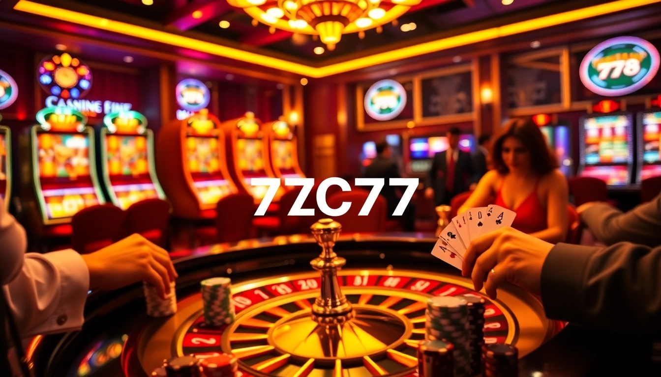7C77 casino players celebrating a win at a luxurious roulette table, vibrant atmosphere with exciting gameplay.
