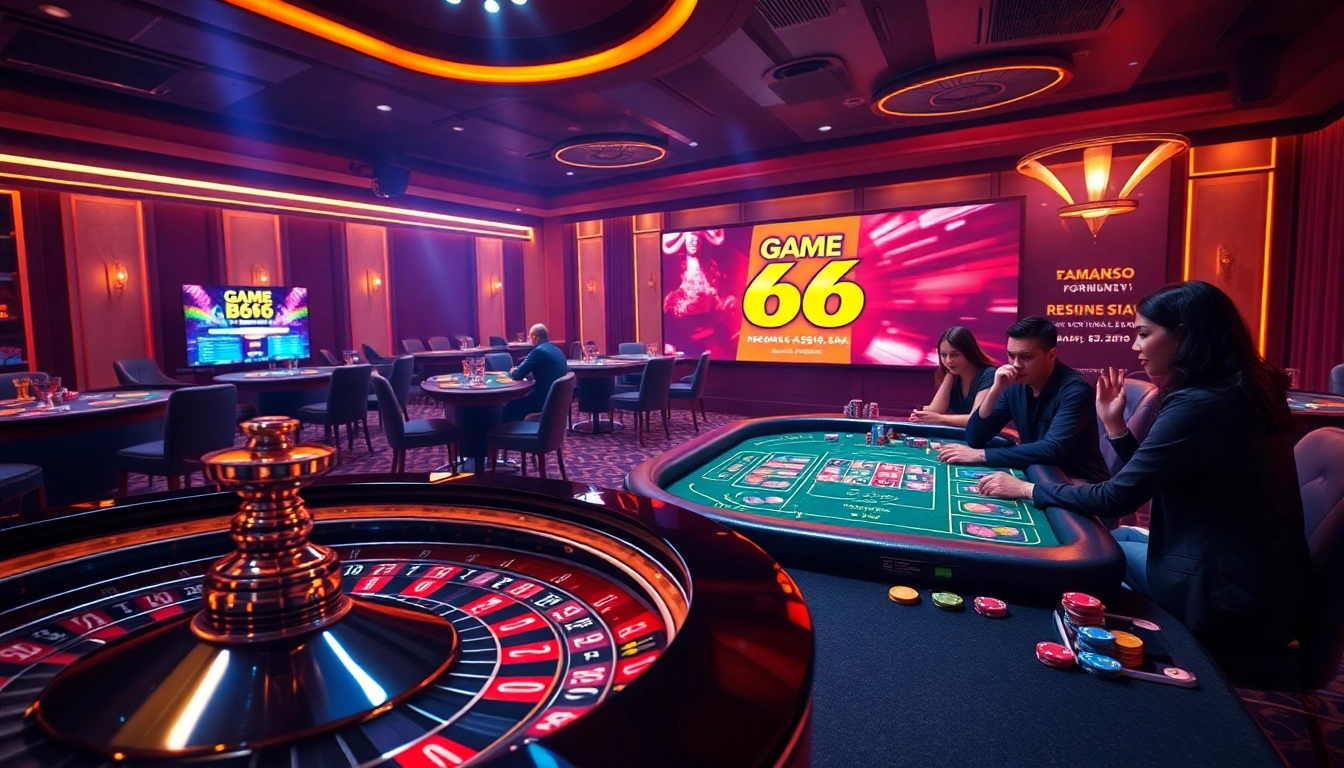 Experience Game B66 with thrilling online casino excitement featuring vibrant poker tables.