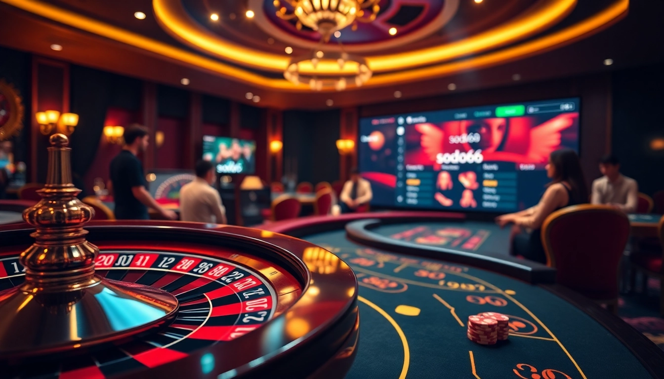 Sodo66 players enjoying a thrilling experience at roulette and blackjack tables.