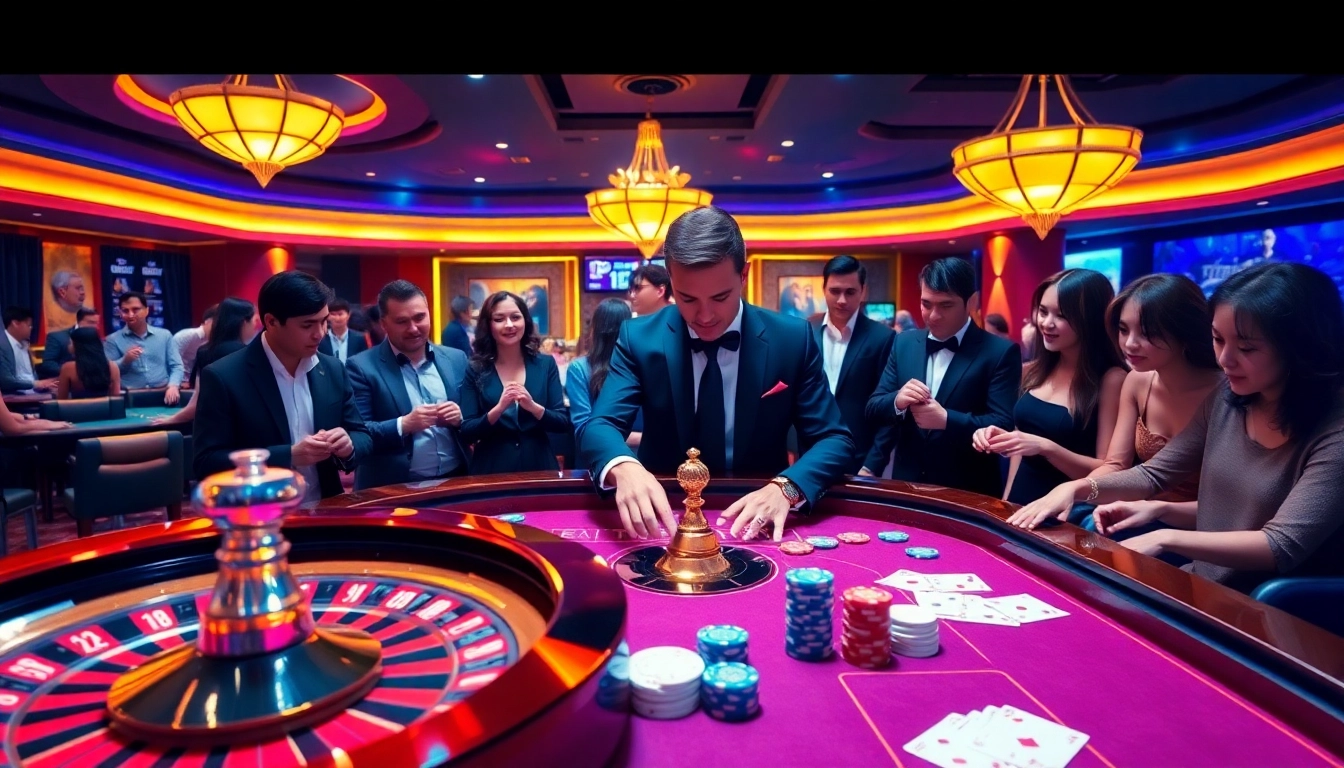 Engaging scene with players betting at nhà cái SV388's vibrant online casino tables.