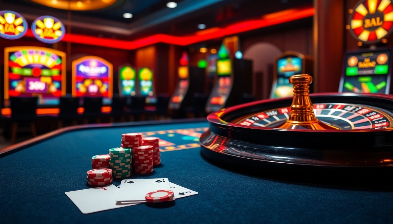 Experience the thrill of gambling at https://rr88.navy/ with vibrant casino visuals featuring poker chips and cards.