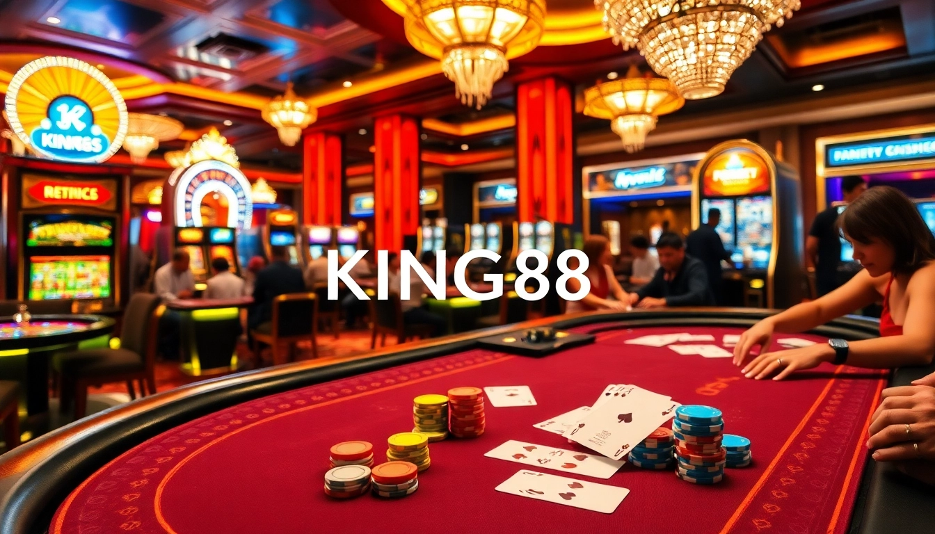 Experience the excitement of KING88 at a luxurious casino with vibrant games and eager players.
