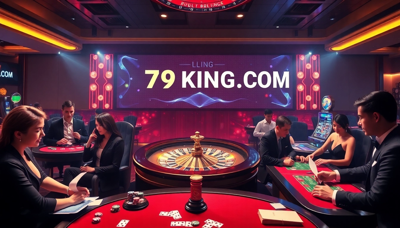 Experience the excitement of winning at 79KING COM with vibrant roulette, poker, and luxury casino decor.