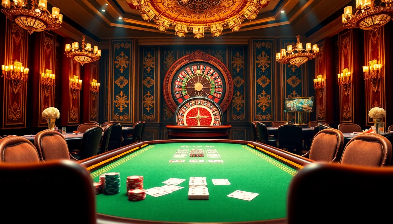 Players enjoying a thrilling game at the Rikvip casino table, showcasing poker chips and cards.